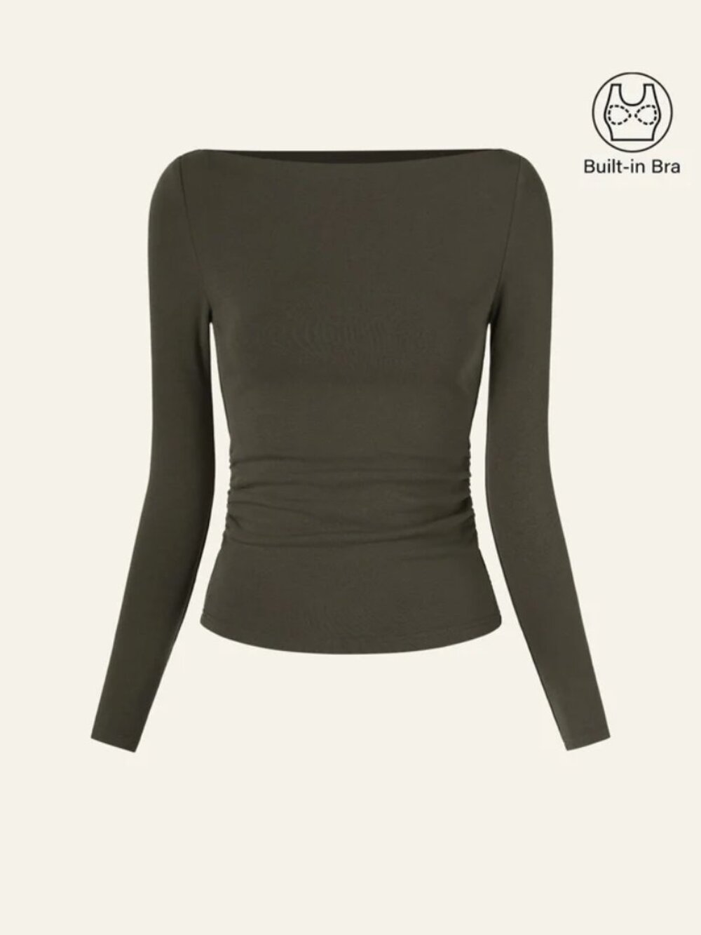 NWT OGL Forest Green Modern Side Ruched Boatneck Brami Top Small